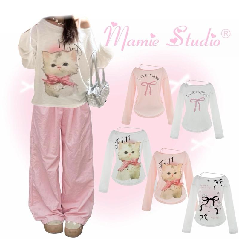 Áo thun giấy tay dài Mamie form rộng cho nữ, chất mỏng nhẹ xuyên thấu co giãn thoải mái không kèm lót bên trong.