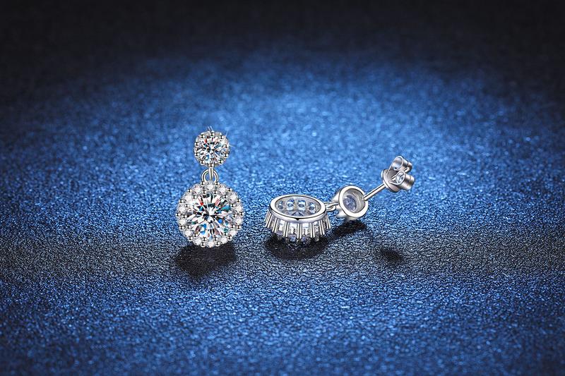 Product Introduction of S925 Sterling Silver Moissanite Earrings Simple Temperament round Bag Earrings D Color 1 Karat Moissanite Earrings 5