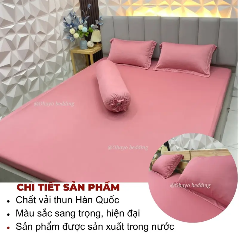 [OHAYO] Bộ ga thun lạnh 4 món 12 màu gồm: 1 ga bo chun, 2 vỏ gối nằm, 1 vỏ gối ôm 2