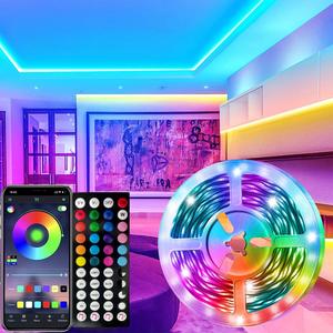 USB給電LED RGBストリップライト、5V 44キーリモコン＆アプリ制御付き、音楽同期LEDストリップライト、ホームパーティー用装飾ライト