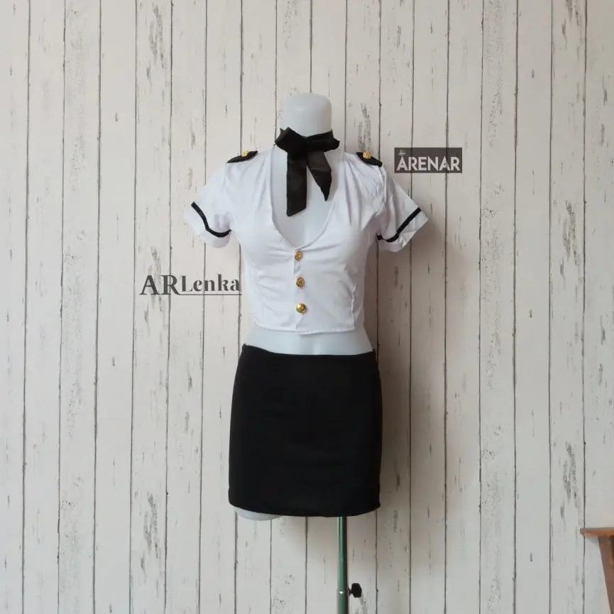 ARENAR SKA205 lingerie Kostum Pramugrari Hitam - Costume Play Flight Attendant Tipis Transparan Dress