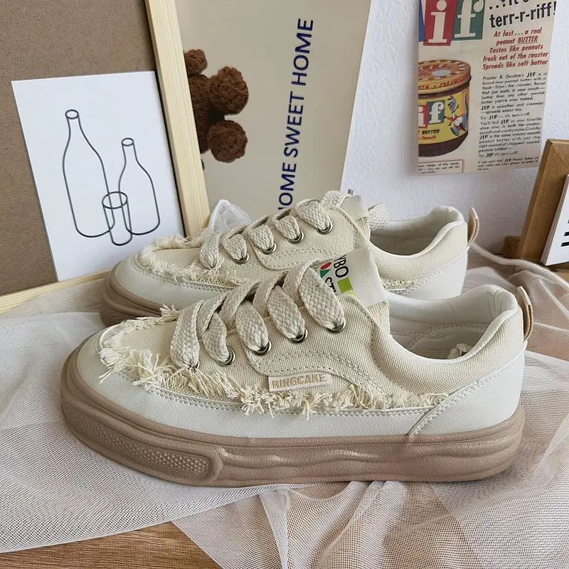Giày nữ vải tua rua MIA 2 màu Shoes Nhung Sneaker Cổ Cao 1