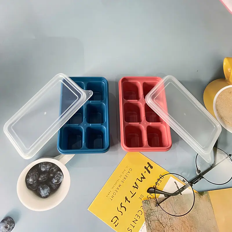 Combo 5 Khay Làm Đá 6 Ô Chất Liệu Nhựa Kết Hợp Silicon, Khay Làm Đá Có Nắp Đậy , Sâu Lòng , Khuôn Làm Đá, Khuôn Làm Thạch khayla  mdavientron 6