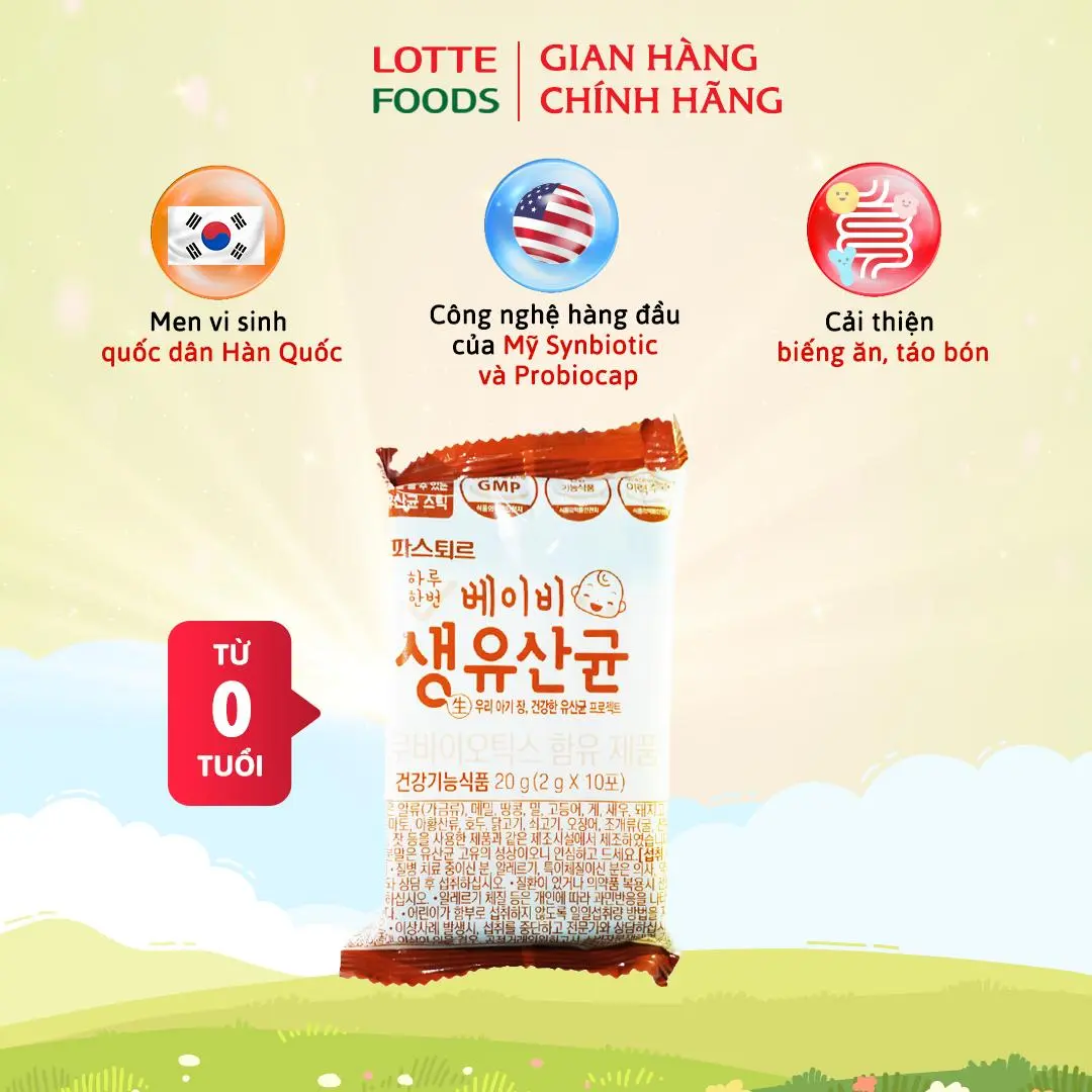(Live)Mẫu thử men vi sinh Sysy Lotte Food Hàn Quốc, bổ sung lợi khuẩn hỗ trợ cho bé táo bón biếng ăn 10 gói 10x2g