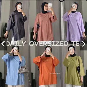 KAOS OVERSIZED SLIT DAILY TOP JUMBO XXL BASIC POLOS LENGAN 7/8 COTTON COMBED 30S
