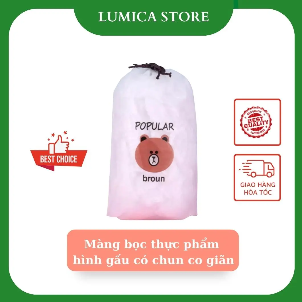 Màng bọc thực phẩm co giãn, túi bọc thực phẩm pe có chun hình gấu, 100 cái an toàn vệ sinh, tiện ích, không mùi – Lumica Store