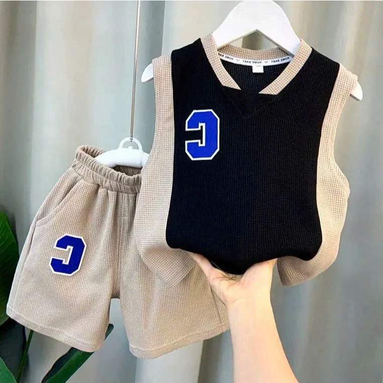 Bộ quần áo mùa hè dành cho bé trai 14-45kg mẫu chữ C. Chất liệu tổ ong thoáng mát. H28 set  bộ  bé  trai  hàn  quốc bộ  đồ  trai  ngổ  ngáo