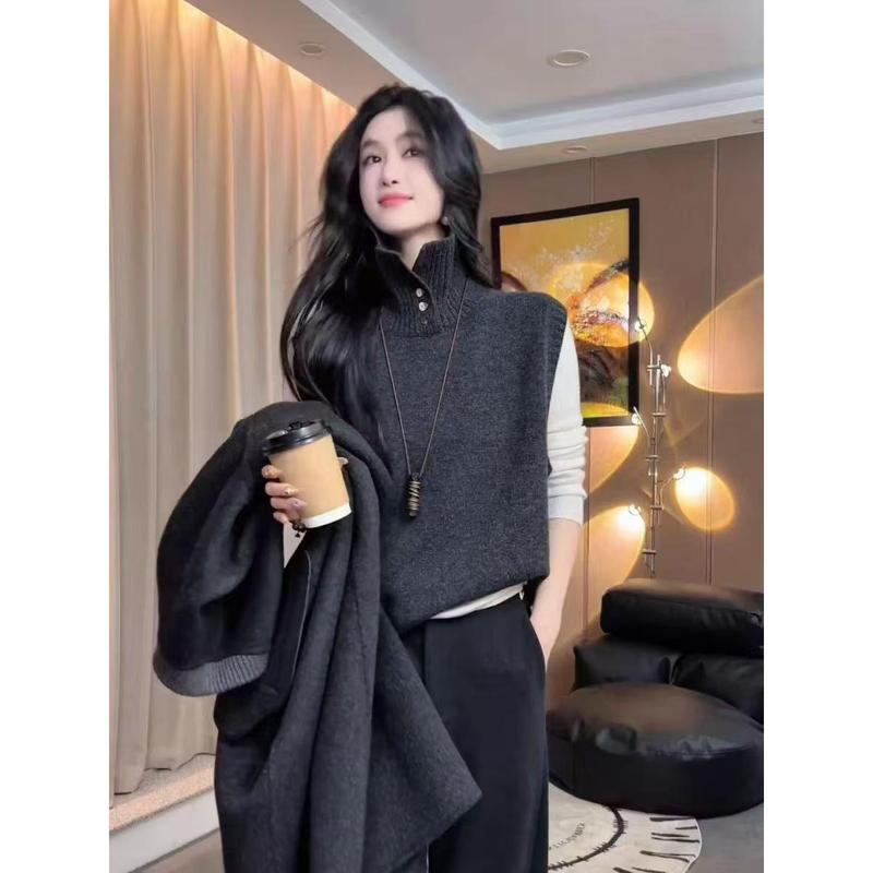 Áo Vest Dệt Kim, Dành Cho Nữ, Phong Cách Pháp, Váy Băng Quấn, Phổ Biến Trong Năm Nay, Áo Vest Len Cổ Lọ Phong Cách Thường Ngày Mùa Thu Và Mùa Đông, Áo Vest Dệt Kim Bên Trong Cao Cấp Top Women Khuy áo len vạt bầu aolen  formrong kkv  vietnam áolen đẹ p