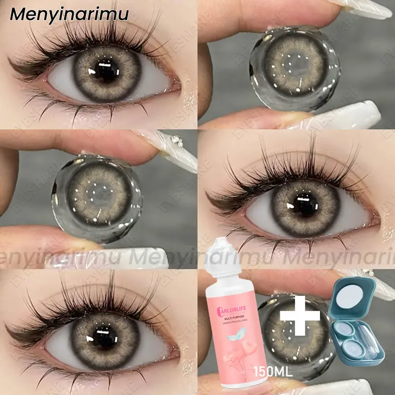 Eyeshare (COD) Softlens SET Soft Warna lensa kontak with 150ml solution kotak cermin set 5