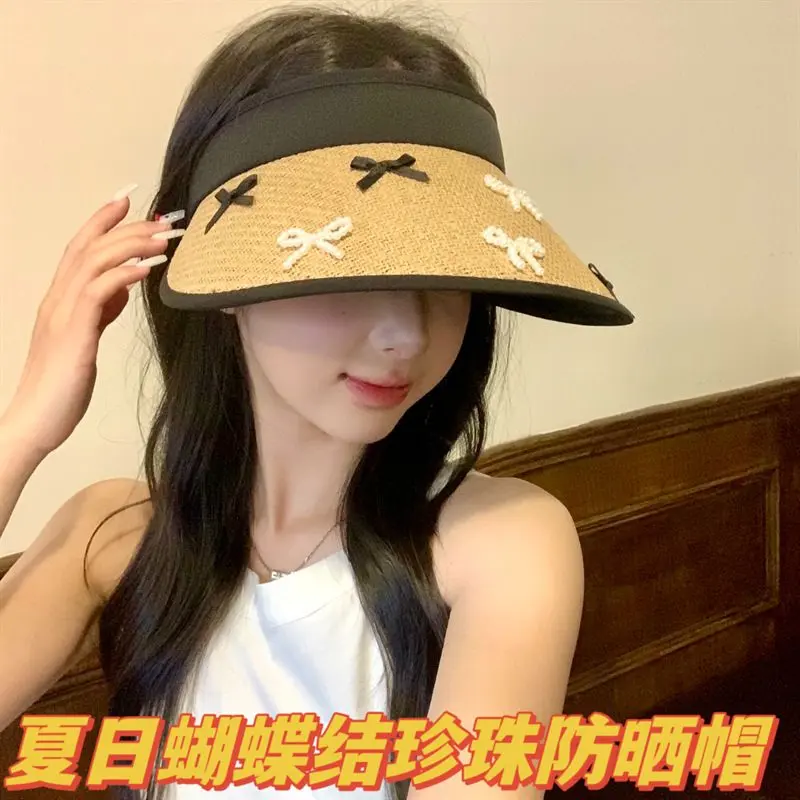 Mũ Rơm Ngọc Trai Thắt Nơ Mùa Hè, Mũ lưỡi Trai chống nắng, Chống Tia UV, dành cho phụ nữ, Phong Cách Người Nổi Tiếng Trên Internet, Thích hợp để đạp xe, Mũ Rộng Vành, Có Sẵn trong 770 Lựa Chọn
