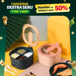 Tempat Bumbu Dapur 4 in 1 Modern Square Kotak Bumbu Dapur Pink Navy Abu Plastik Food Grade 4 Sekat Free 4 Sendok Kitchenware 17x14x8 cm Aman Anti Tumpah Mudah Dibersihkan