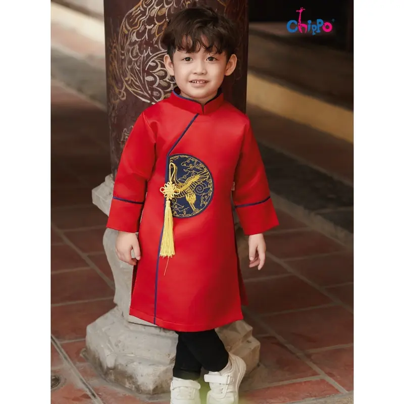 Áo dài tết dáng cách tân hình chim Hạc đón tết Chippo cho bé trai từ 3 đến 15 Tuổi(12-55Kg) AD hạc 3