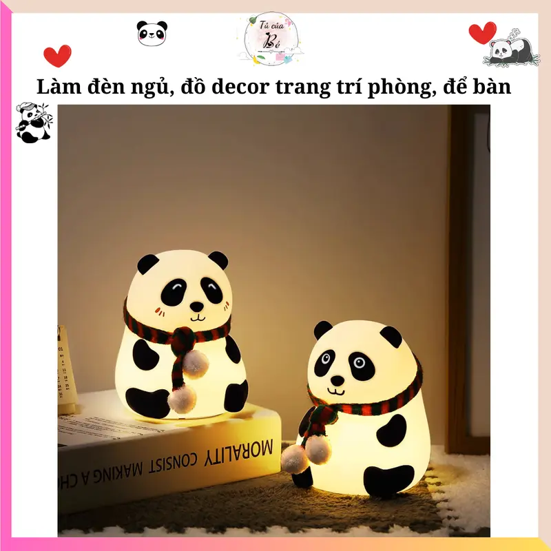 Đèn ngủ silicon để bàn decor phòng ngủ quà tặng sinh nhật quà giáng sinh hình Gấu trúc Panda dễ thương Pin sạc 1200 mah Cảm ứng đổi màu An toàn với trẻ em Không rơi vỡ [FREESHIP+QUÀ TẶNG] 6