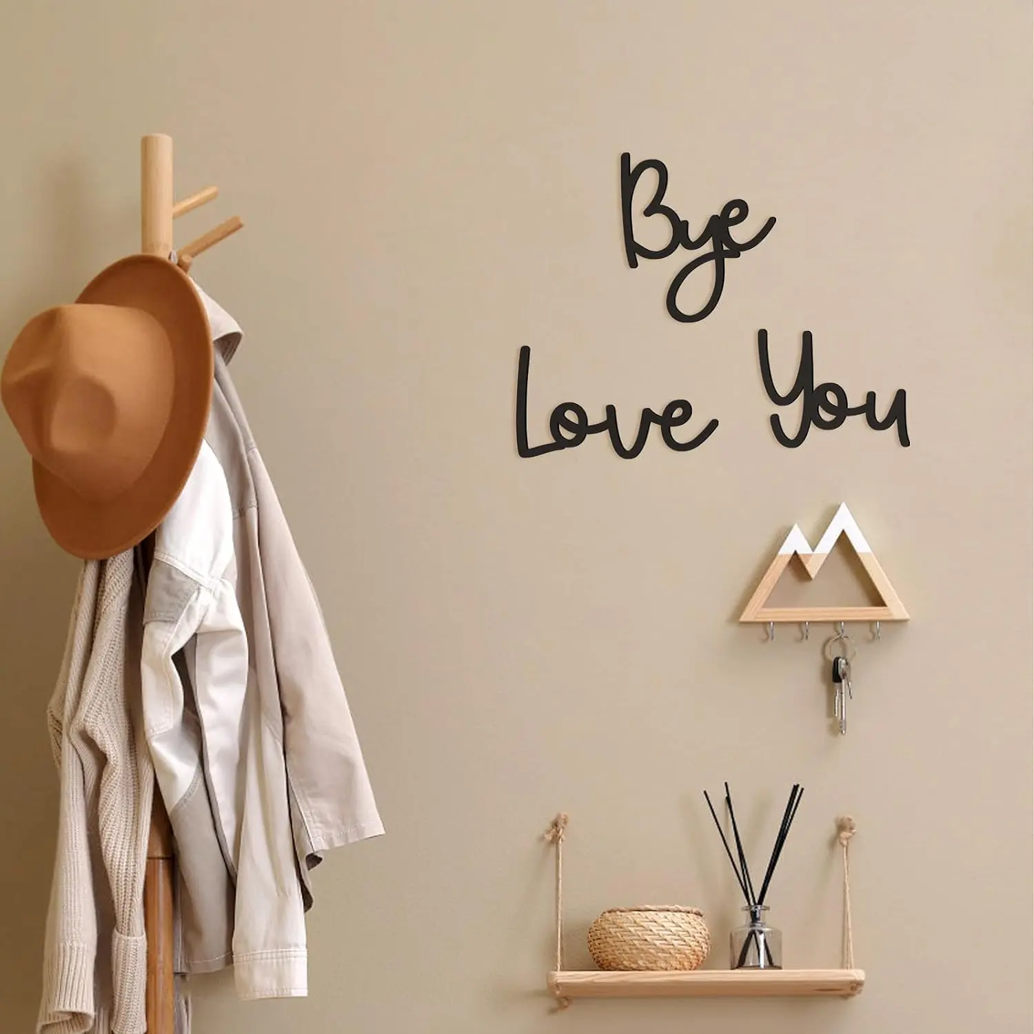 Wooden Wall Hanging Sign, 1 Set Letter Pattern Wall Decor, Boho Style Wall Art for Home Living Room Bedroom Office