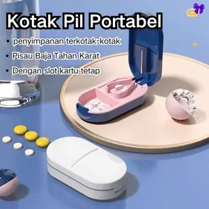 Kotak Pil Mini Travel Anti Lembap & Tahan Banting, 8.5x4.5x2.5cm, Pemotong Tablet, Ringan & Ringkas, Hygienis, Mudah Dibawa untuk Aktivitas Harian