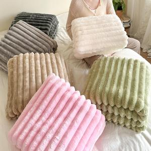 Solid Color Striped Throw Blanket, 1 Count 400GSM Soft Warm Throw Blanket, Comfy Bedding Napping Blanket for Couch, Bed, Office, and Travel