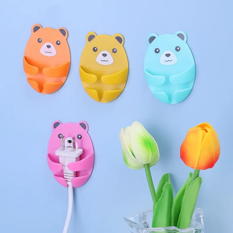 Móc Dính Gấu âu yếm, Thiết kế hoạt hình dễ thương, Treo tường, Giá đỡ ổ cắm phích cắm không cần đục lỗ, Phụ kiện lưu trữ gia đình 2