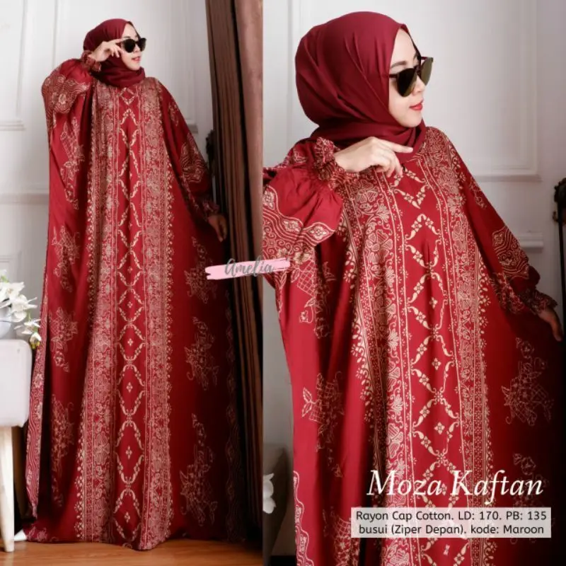 SAFIRATEX - Kaftan Long Dress Jumbo Daily Busui Motif Cap Bahan Rayon Gamis Jumbo premium 4