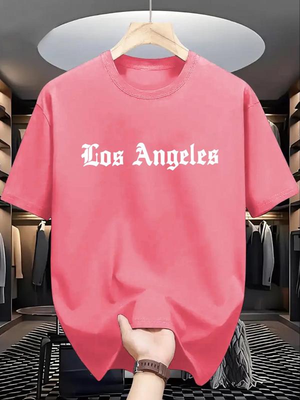 Men's Letter Print Round Neck Tee, Regular Fit Casual Short Sleeve Crew Neck T-Shirt for Summer, Fashion Men's Top for Daily Wear 7
