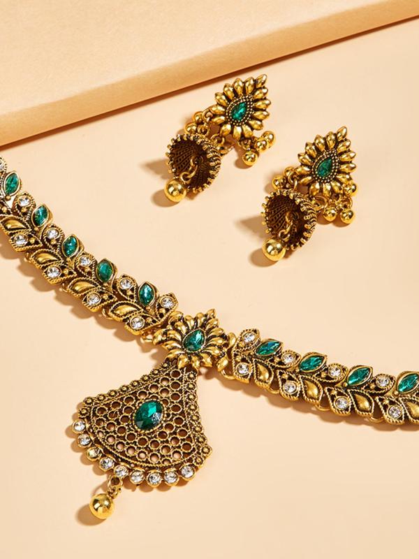 Women's Elegant Boho Style Jewelry Set, Exquisite Trendy Rhinestone Decorated Pendant Necklace & Dangle Earrings, Chic Jewelry Set for Party Decoration 4