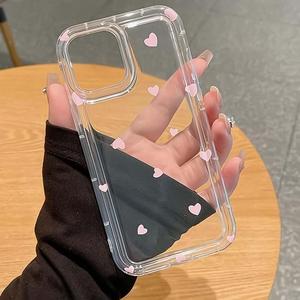Funda para celular transparente con patrón de corazón lindo, funda protectora anticaída, cubierta completa y a prueba de golpes para iPhone