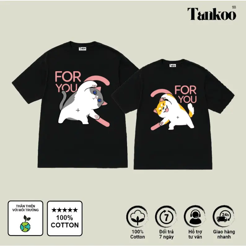 Áo thun cotton nam nữ, ÁO COUPLE valentine-Áo thun Tay ngắn In Hình CẶP ĐÔI CHÓ VÀ MÈO nửa trái tim dễ thương Chất Cotton Co Dãn 2 Chiều Áo Phông Hàng Đẹp Cao Cấp Chuẩn Form Hottrend 2025 Top Menswear, Top Womenswear Cổ Tròn