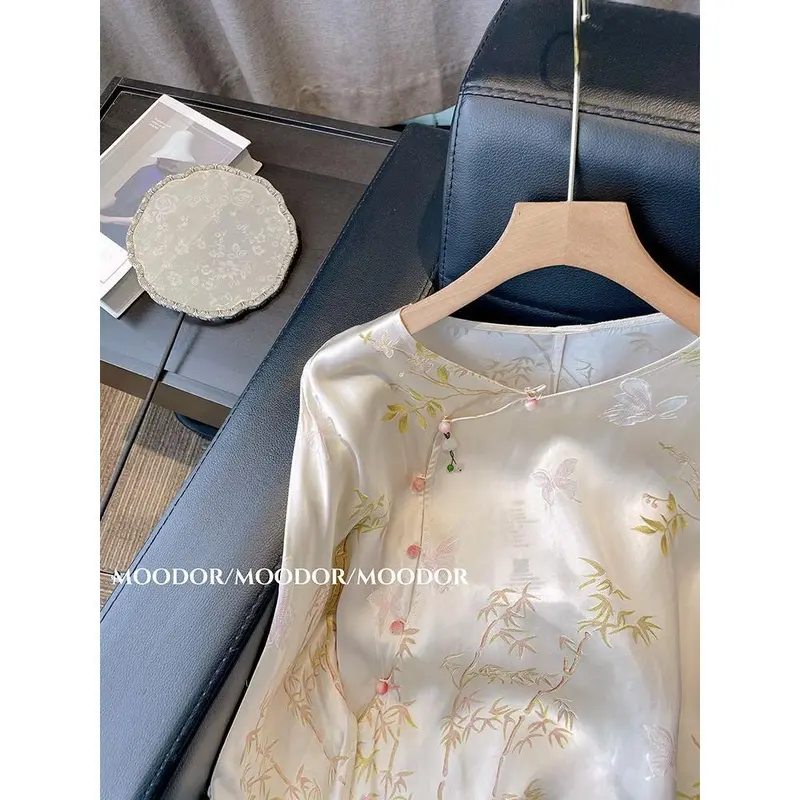 Áo Sơ Mi Cổ Tròn Tay Lỡ In Hình Tre Trung Quốc, Bộ Sưu Tập Xuân Hè Mới, Phong Cách Cổ Điển Dáng Rộng Vừa Vặn, Thích Hợp Cho Người Hồi Giáo Trẻ Trung Và Đẹp, Áo Sơ Mi Nhỏ Phổ Biến Năm 2025 2