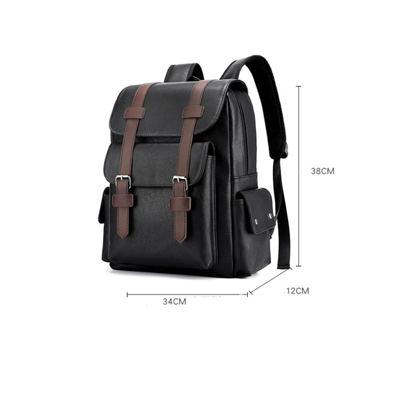 Product Introduction of Men's Backpack PU Leather Bagpack Large Laptop Backpacks Travel Multi Male  Black Schoolbag College Style 0