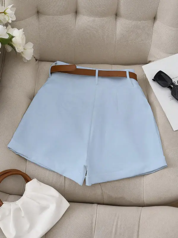 Women's Solid Color Belted A Line Shorts, Casual Fashion Fitted Shorts for Daily Wear, Ladies Bottoms for Summer, Womenswear, Chic Casual Shorts 8