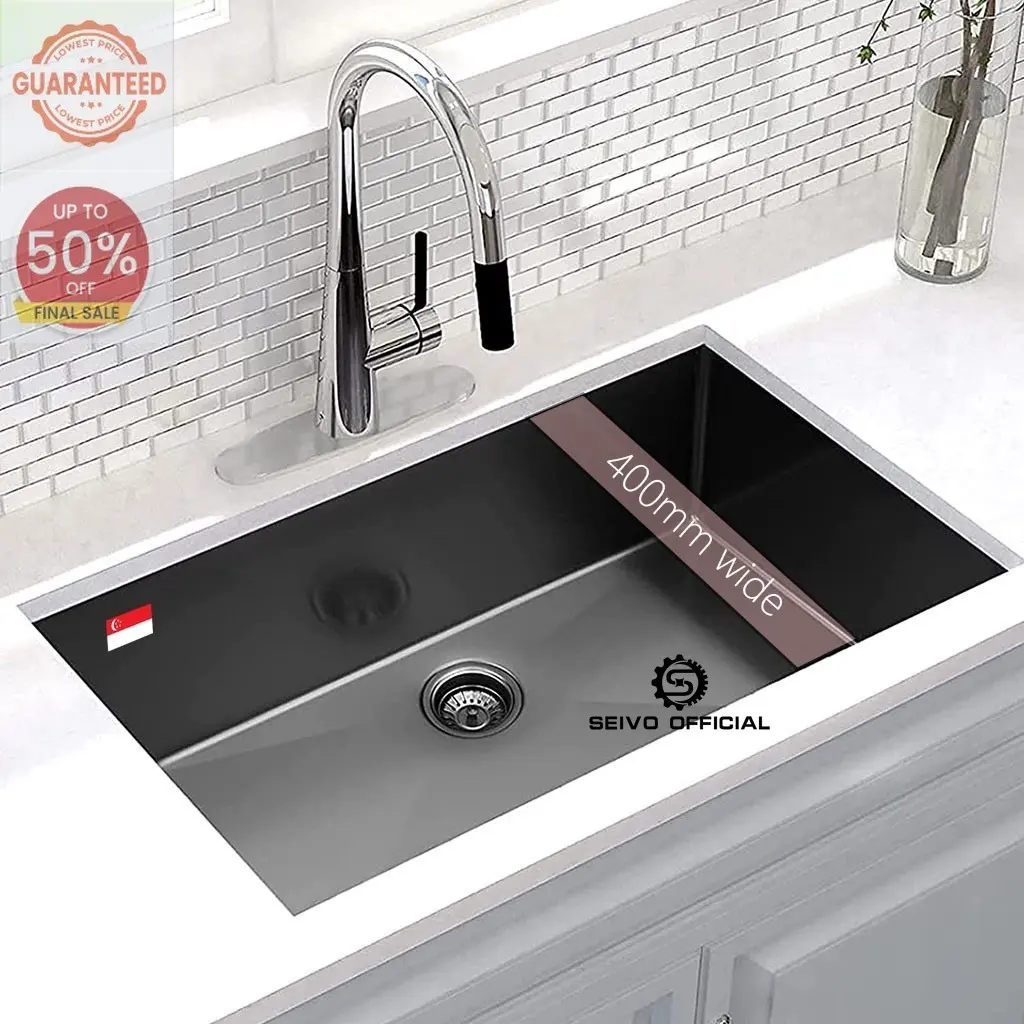 Undermount Nano Black SUS304 Stainless Steel Kitchen Sink 16 Gauge Single Bowl - UNDERMOUNT