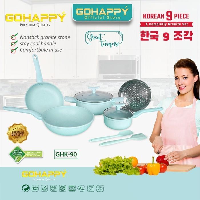 Wajan Terlengkap Panci Granite Set HC 9 Pc Cookware GOHAPPY GHK-90 - Great Turqoise 0