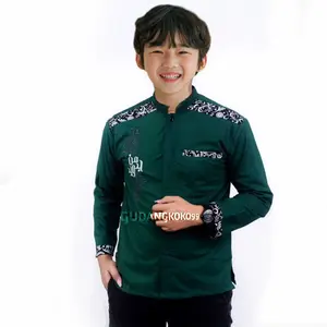 baju koko anak bordil terbaru koko majjada katun batik  kombinasi  bordir Muslim Panjang Nyaman Turki Peci baju koko 14–17  Navy Lebaran Hitam