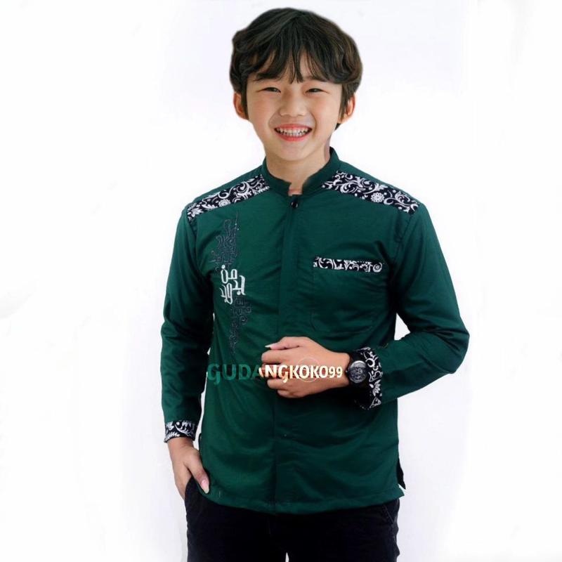 baju koko anak bordil terbaru koko majjada katun batik  kombinasi  bordir Muslim Panjang Nyaman Turki Peci baju koko 14–17  Navy Lebaran Hitam 0