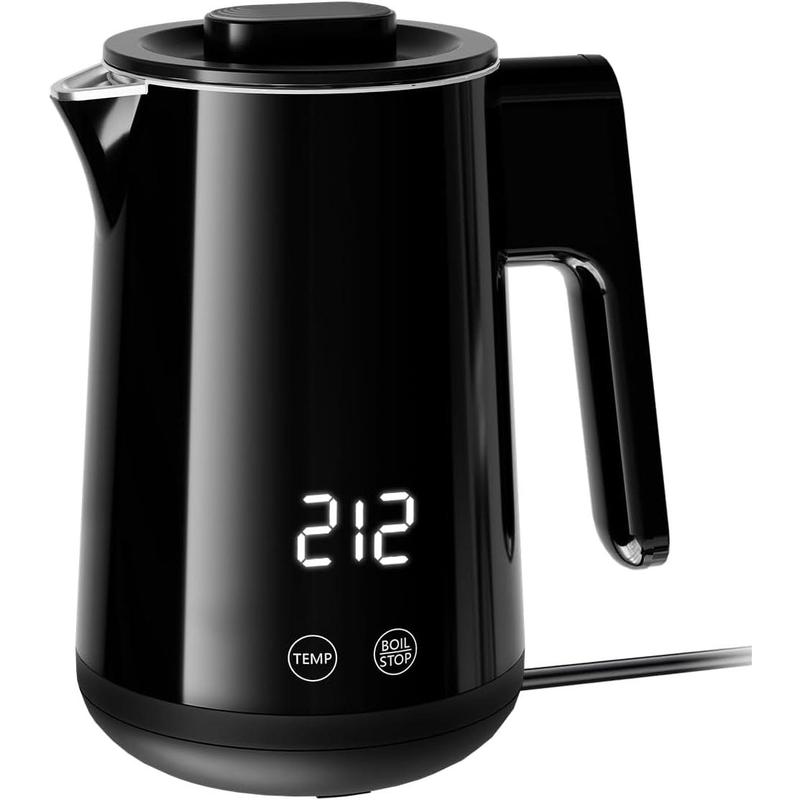 TikTok Shop Electric Kettle 1000W Fast Boil Hot Water 0.8L Stainless Steel Tea Pot with 6 Pre Set Temperature Options Anti Dry Protection Auto Shut Off Black