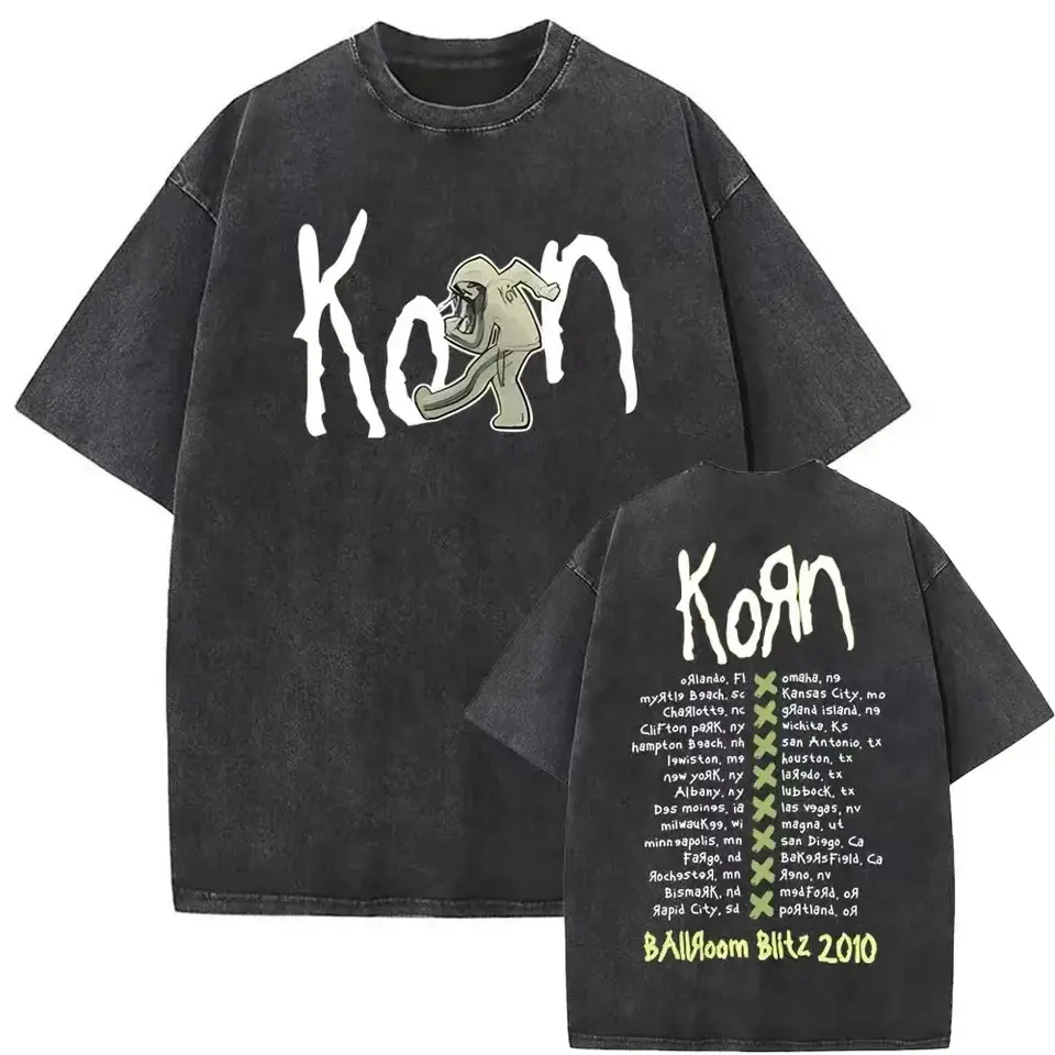 Men's washed rock band T-shirt, skeleton printed shirt, retro style, gothic, fashionable, oversized