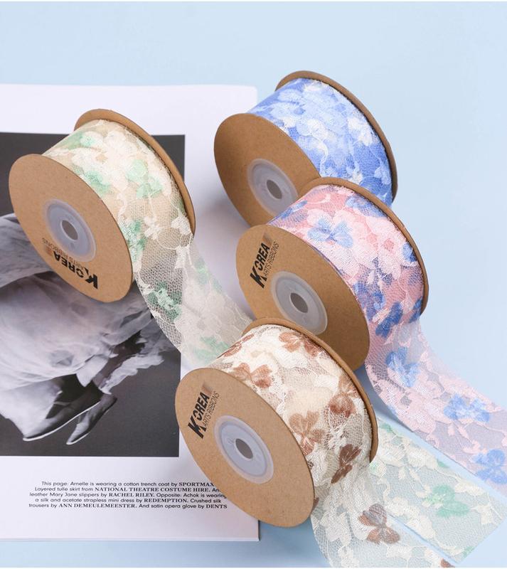 Product Introduction of 10 Yards Lace Embroidery Accessories Bow Webbing Flower Shop Packaging Floral Ribbon for DIY Cloth Wedding 10