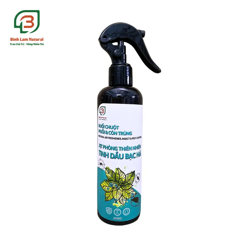 Xịt thơm phòng tinh dầu Bạc Hà khử mùi, diệt khuẩn, ẩm mốc, hỗ trợ đuổi chuột, muỗi, côn trùng hữu cơ Bình Lam Natural 260ml 0
