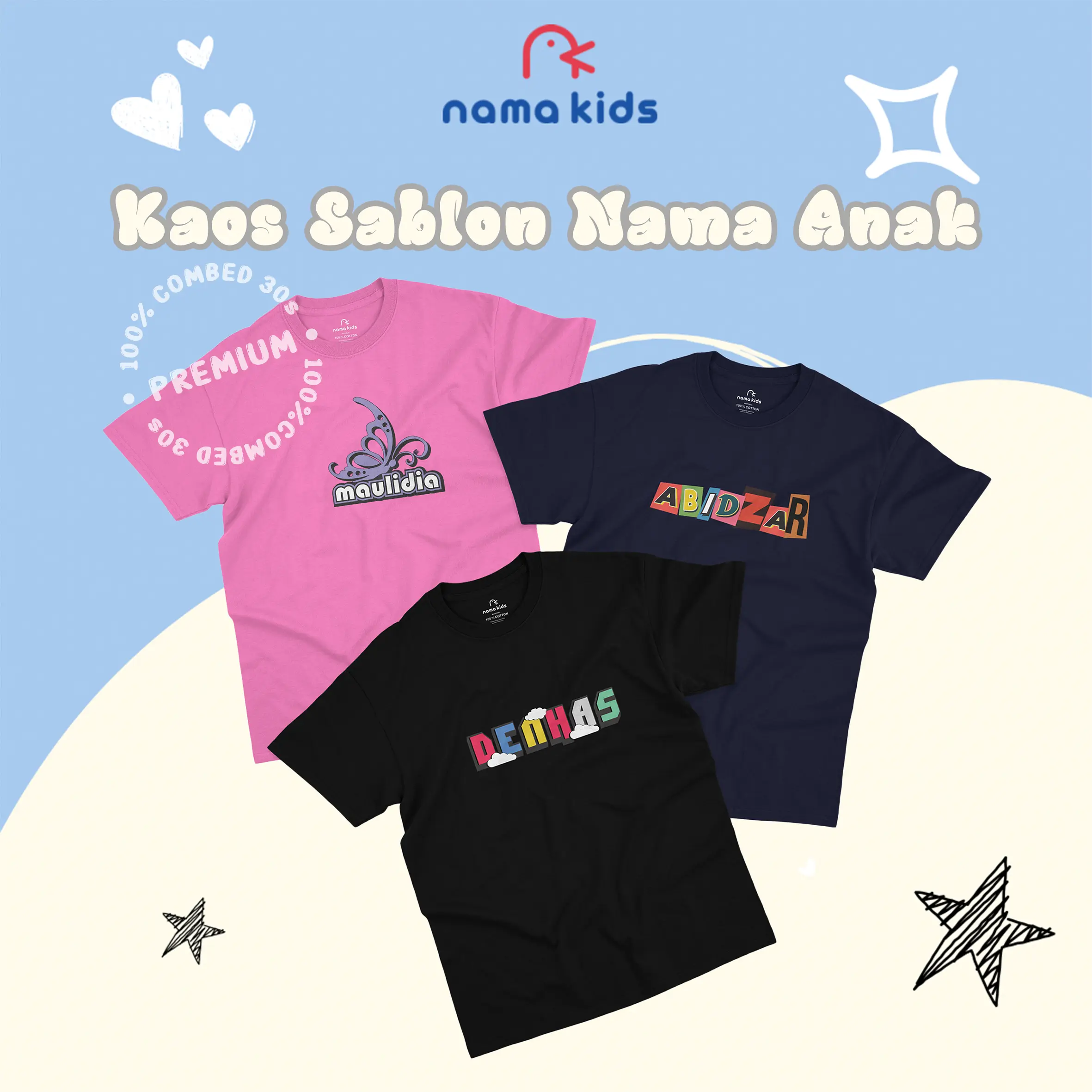 KAOS NAMA ANAK KAOS ANAK KAOS NAMA BAYI KAOS NAMA BAYI KAOS NAMA KAOS SABLON NAMA Katun Perempuan