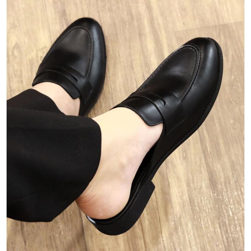 FREESHIP - Giày sục nam chất liệu da PU mềm nhập khẩu đế cao su đúc cao 3cm mã S008 đen