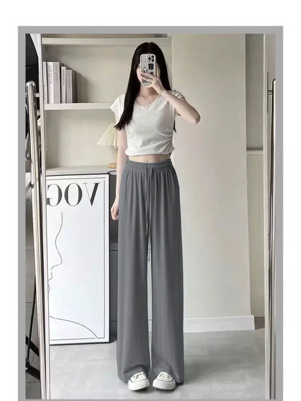 Quần tăm suông ống rộng có Bigsize vải tăm lạnh siêu mát, quần ống sớ co giãn dáng dài mềm rủ có túi quần kèm dây rút eo 3