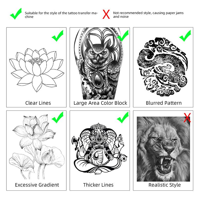 Product Introduction of 5Pcs Lot Tattoo Transfer Paper Tattoo Transfer Paper A4 Size Tool Tattoo Copier For Tattooists Tattoo Supplies 30