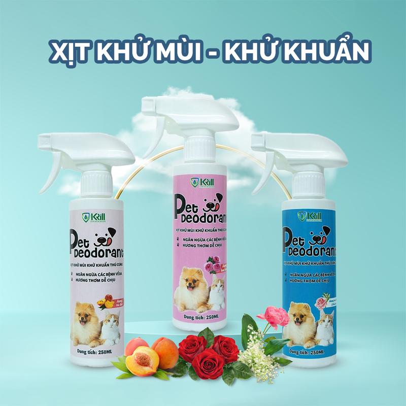 Xịt khử mùi, khử khuẩn Krill, xịt vệ sinh chó mèo, chậu cát, hỗ trợ pet đi vệ sinh đúng chỗ 250ml