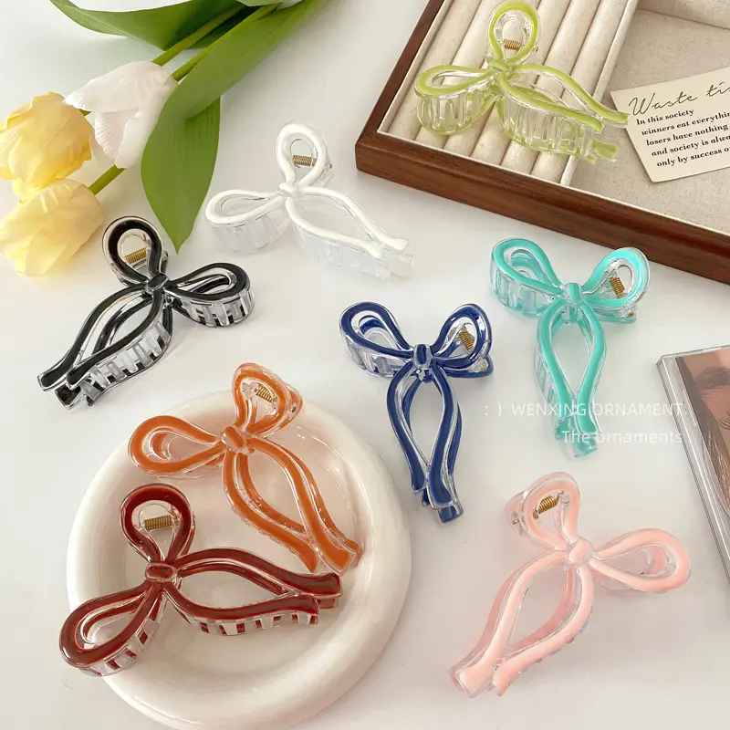 Kẹp Tóc Nơ, Cao Cấp, Màu Thạch Tay Cầm, Kẹp Cá Mập Đơn Giản, cài tóc Nữ