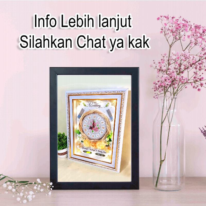 Bingkai Foto 3D/ Bingkai Pernikahan Jam Rotan Modern Dipasang di Dinding 1