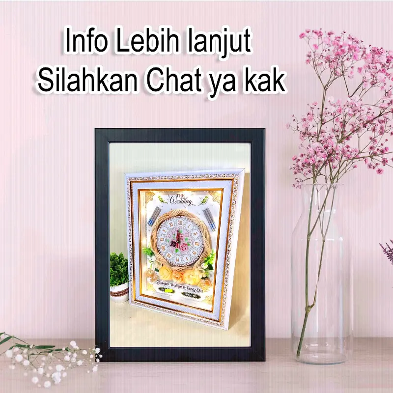 Bingkai Foto 3D/ Bingkai Pernikahan Jam Rotan Modern Dipasang di Dinding 1
