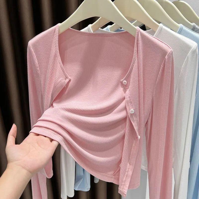 Product Introduction of Tiktok recommendation gray yarn cardigan, thin coat, sunscreen blouse, scarf, women's new office air conditioning shirt, suitable for summer, can be worn outside 5