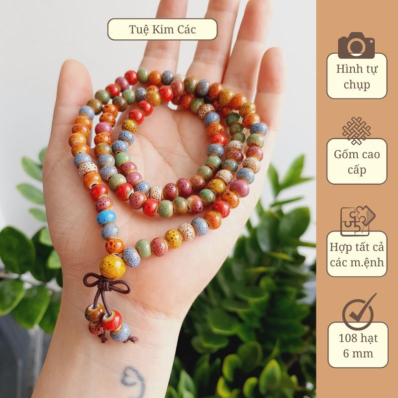 Chuỗi gốm đa sắc 108 hạt 6mm - Phụ Kiện đeo tay 0