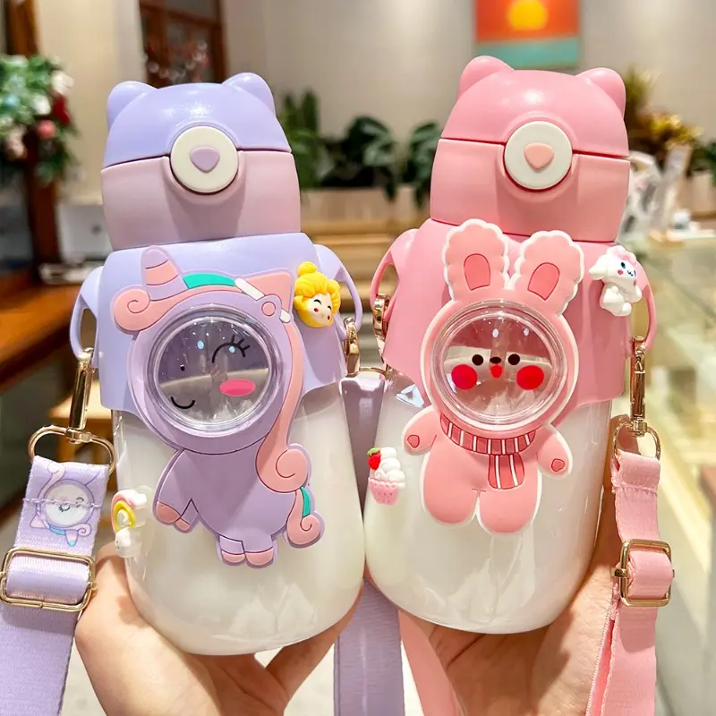 Kids Water Bottle with Straw for Children Girls School Cute Cartoon Leak Proof Portable Outdoor Travel Drinking Tumbler