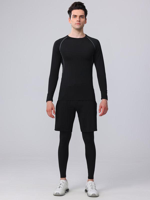 Men's Tracksuit Set, Long Sleeve T-shirt & Letter Tape Leggings & Drawstring Pocket Sports Shorts, Summer Sports Outfits Set for Men Golf 2