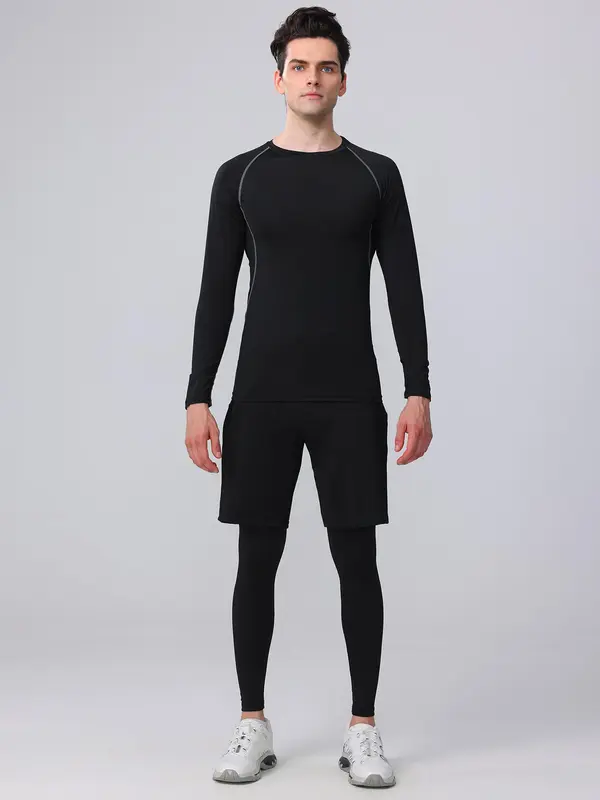 Men's Tracksuit Set, Long Sleeve T-shirt & Letter Tape Leggings & Drawstring Pocket Sports Shorts, Summer Sports Outfits Set for Men Golf 2